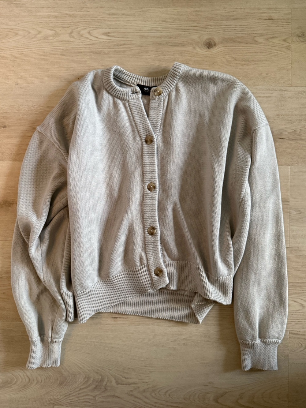 Able Neutral Cream Button-Up Ribbed Hem Cardigan